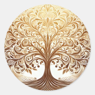 Sticker Rond Célébration Spirituelle Arbre de Vie Élégant en Or