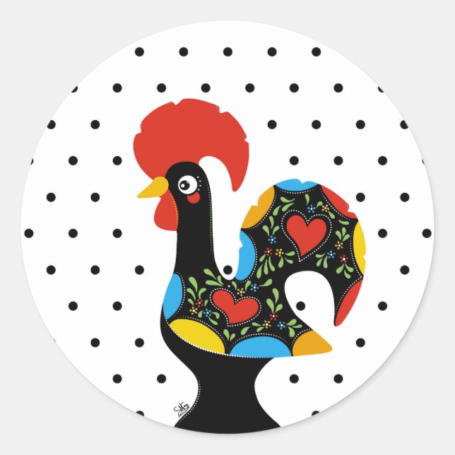 Sticker Rond Célèbre coq de Barcelos Nr 09 - Pois (Devant)
