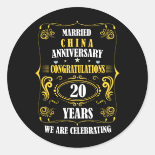 Sticker Rond Célébrer Mariage Chine 20 Ans de Mariage