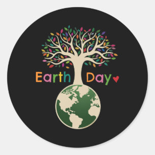 Sticker Rond Célébrez Le Jour De L'Arbre Coloré De La Terre - D