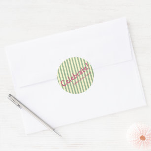 Sticker Rond Célébrez les rayures vert sauge rose pour une baby