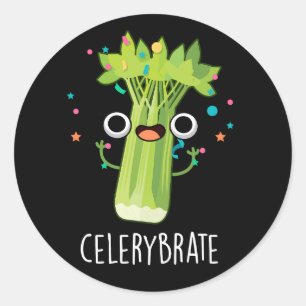 Sticker Rond Célérat Funny Veggie Celery Pun Dark BG