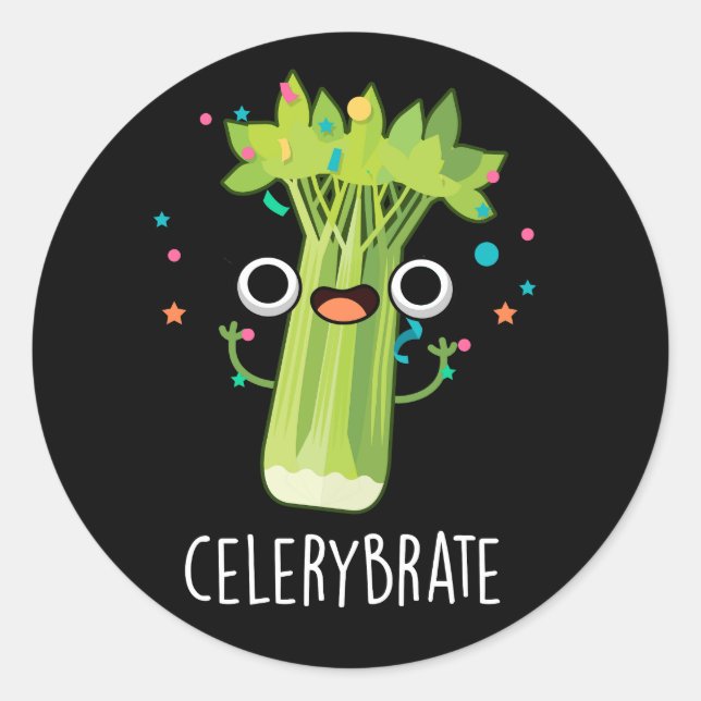 Sticker Rond Célérat Funny Veggie Celery Pun Dark BG (Devant)