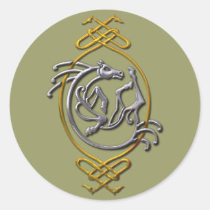 Sticker Rond Céleste Horse Knotwork - Argent & Or