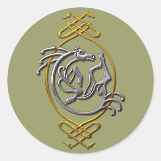 Sticker Rond Céleste Horse Knotwork - Argent & Or (Devant)