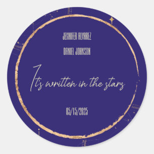 Sticker Rond Céleste Nuit Ciel Marine Mariage bleu et or