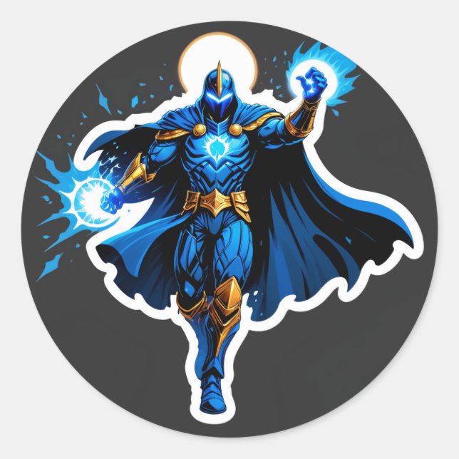 Sticker Rond Celestial Arc Knight – Blue Energy Ascension (Devant)