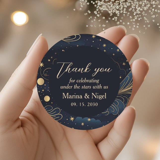 Sticker Rond Celestial Navy Gold Wedding Thank You (Créateur téléchargé)