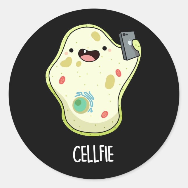 Sticker Rond Cellfie drôle Biologie Selfie Pun Dark BG (Devant)
