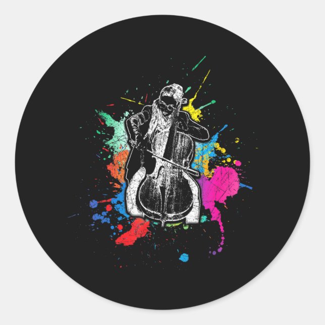 Sticker Rond Cello musicien instrument de musique Cellist (Devant)