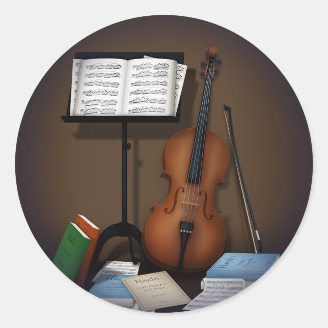 Sticker Rond Cello & Musique Stand Charme Miniature Scène (Devant)