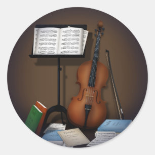 Sticker Rond Cello & Musique Stand Charme Miniature Scène
