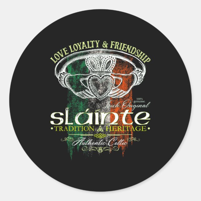 Sticker Rond Celtic Claddagh Slainte Nge Irish Flag St. Patrick (Devant)