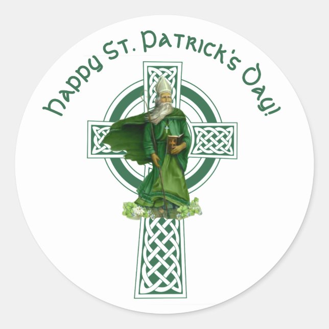 Sticker Rond Céltic Cross Shamrock St. Patricks Day (Devant)