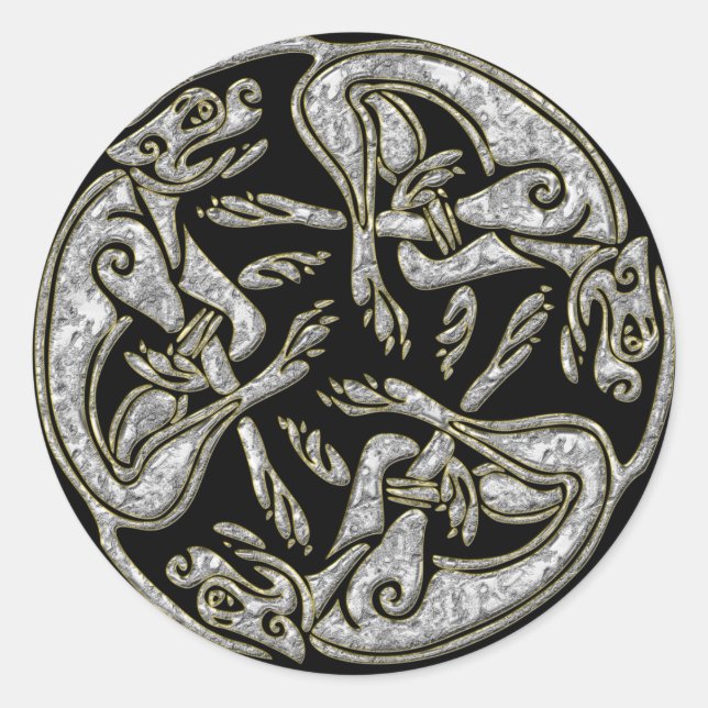 Sticker Rond Celtic dogs traditionnel ornament gold and silver (Devant)
