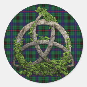 Sticker Rond Celtic Trinity Knot Et Clan Davidson Tartan