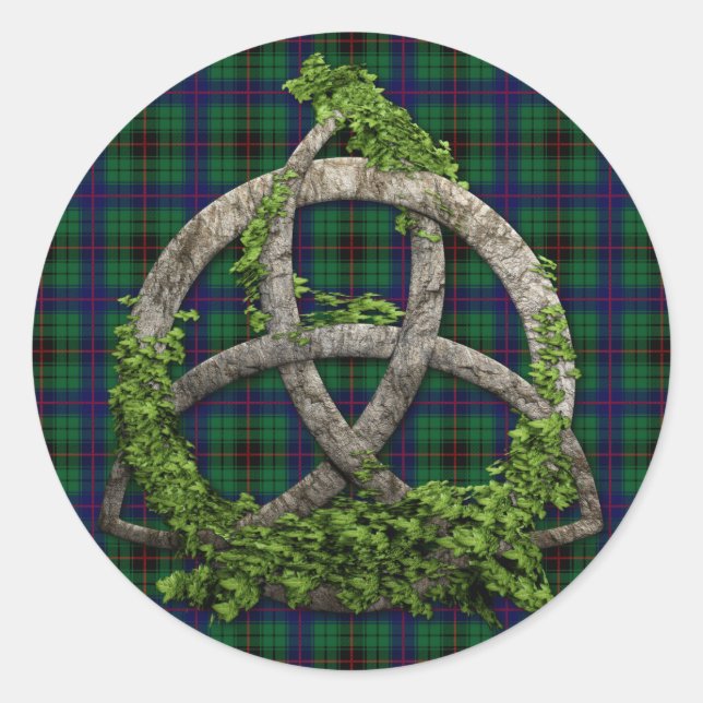 Sticker Rond Celtic Trinity Knot Et Clan Davidson Tartan (Devant)
