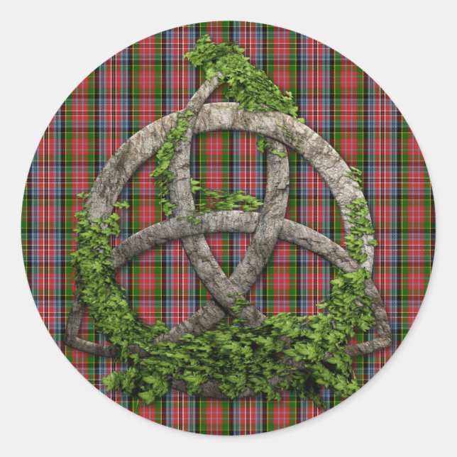 Sticker Rond Celtic Trinity Knot Et Clan MacPherson Tartan (Devant)