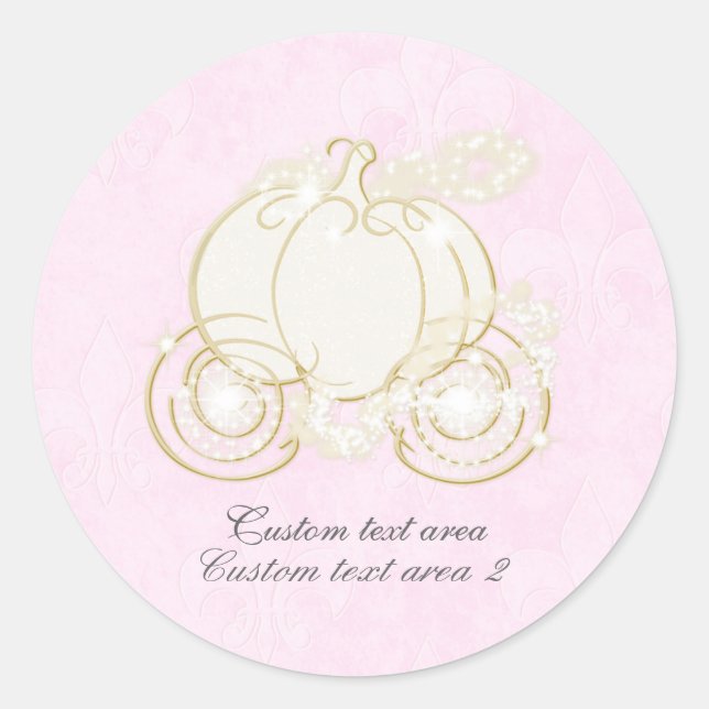 Sticker Rond Cendrella Rose & Or Carrosse de Princesse Favori (Devant)
