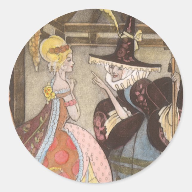 Sticker Rond Cendrillon et la Fée marraine, Conte de fées vinta (Devant)