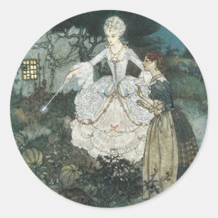 Sticker Rond Cendrillon marraine fée vintage par Edmund Dulac