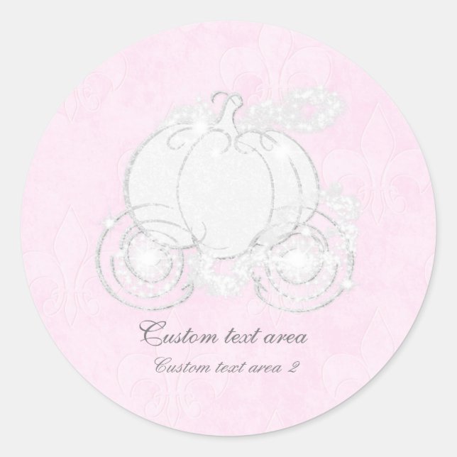 Sticker Rond Cendrillon Rose & Argent Princesse Carriage Favori (Devant)