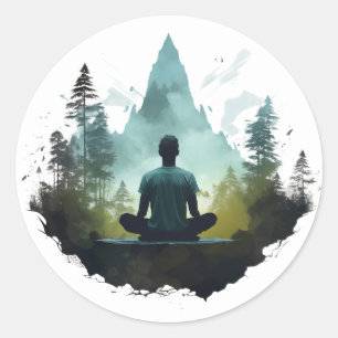 Sticker Rond Centre Intérieur Méditation en Forêt