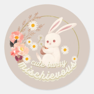 Sticker Rond Céramique Mischievous Cute Bunny