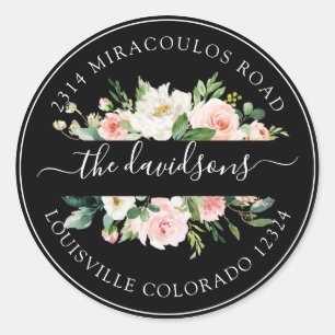 Sticker Rond Céramique rose Floral Retour Adresse Enveloppe Sce