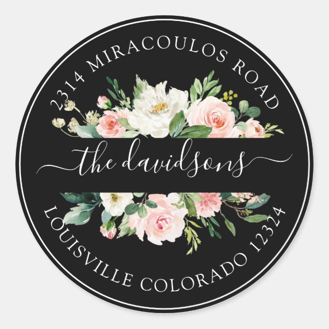 Sticker Rond Céramique rose Floral Retour Adresse Enveloppe Sce (Devant)