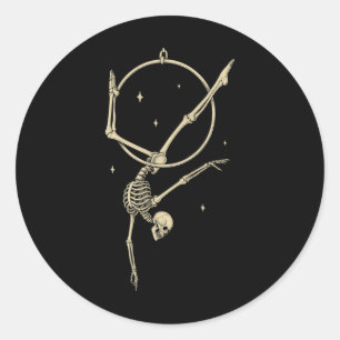 Sticker Rond Cerceau aérien squelette Soie Aérialiste Drôle Cir