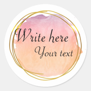 Sticker Rond Cercle Aquarelle Orange Rouge Élégant Or Classe