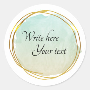 Sticker Rond Cercle Aquarelle Vert Citron Or Elégant Classique