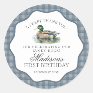 Sticker Rond Cercle d'anniversaire garcon gingham chasse canard