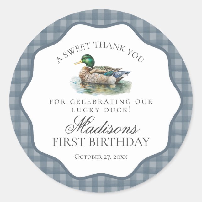 Sticker Rond Cercle d'anniversaire garcon gingham chasse canard (Devant)