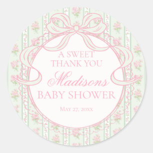 Sticker Rond Cercle de Baby Shower Floral Élégant Vintage Vert
