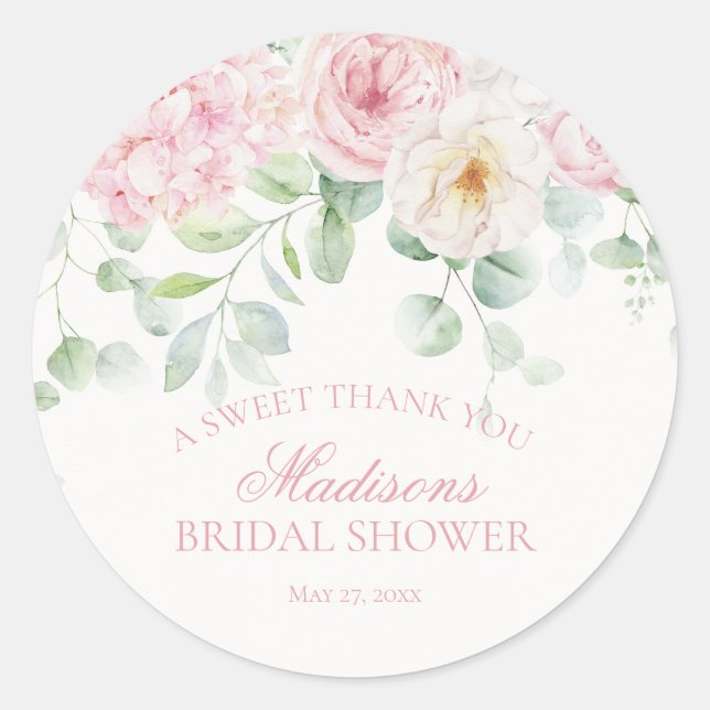 Sticker Rond Cercle de Baby Shower Mariage Hydrangea Florale Ro (Devant)