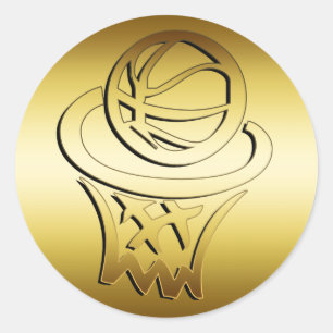 STICKER ROND CERCLE DE BASKET-BALL D'OR