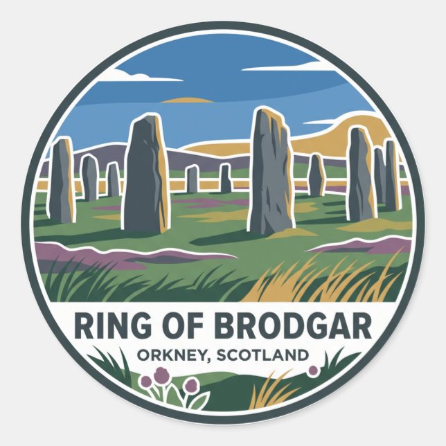 Sticker Rond Cercle de Brodgar Écosse (Devant)