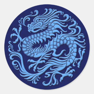 Sticker Rond Cercle de dragon chinois bleu traditionnel
