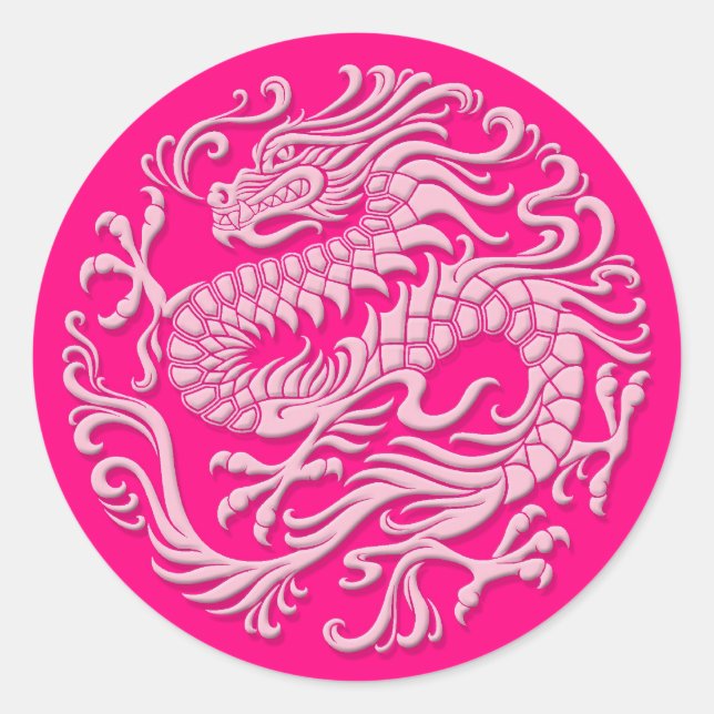 Sticker Rond Cercle de dragon chinois rose traditionnel (Devant)