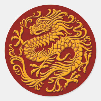 Sticker Rond Cercle de dragon chinois traditionnel jaune et rou