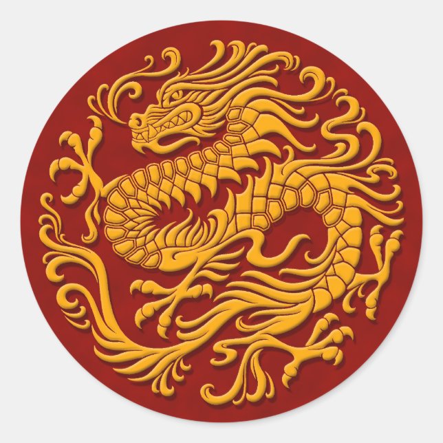 Sticker Rond Cercle de dragon chinois traditionnel jaune et rou (Devant)