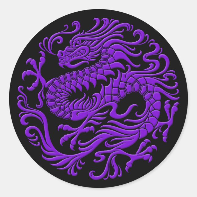 Sticker Rond Cercle de dragon chinois traditionnel violet et no (Devant)