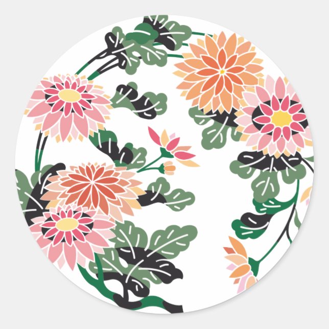 Sticker Rond Cercle de fleurs japonais (Devant)