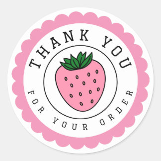 Sticker Rond Cercle de fraise rose Merci