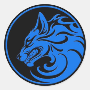 Sticker Rond Cercle de loup bleu et noir