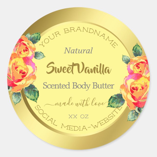 Sticker Rond Cercle de printemps Rose or jaune élégant (Devant)