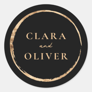 Sticker Rond Cercle d'or brossé enveloppe noire de mariage