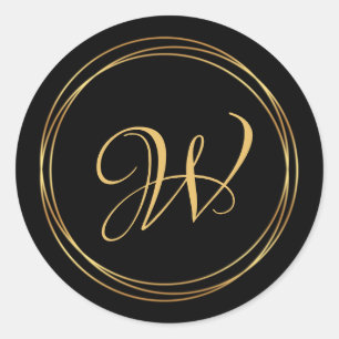 Sticker Rond Cercle d'or moderne sur le logo du monogramme noir